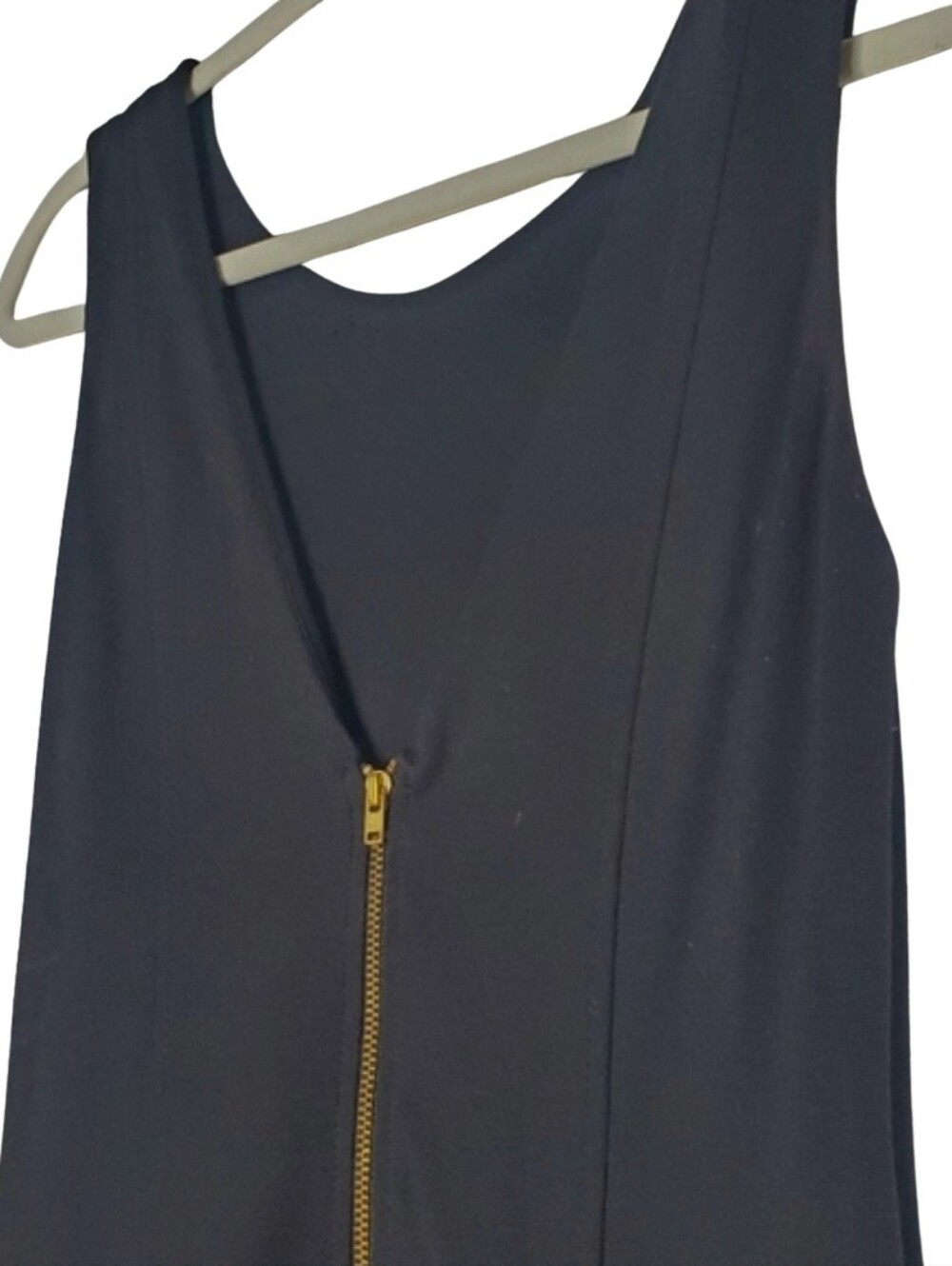 French Connection Black Sleeveless Deep V Back Dress with Gold Zipper